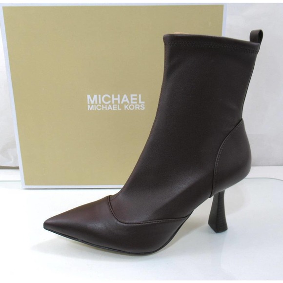 Michael Kors Clara Mid Side Zip Pointed Toe Heeled Dress Booties Brown size 7 - Picture 2 of 6